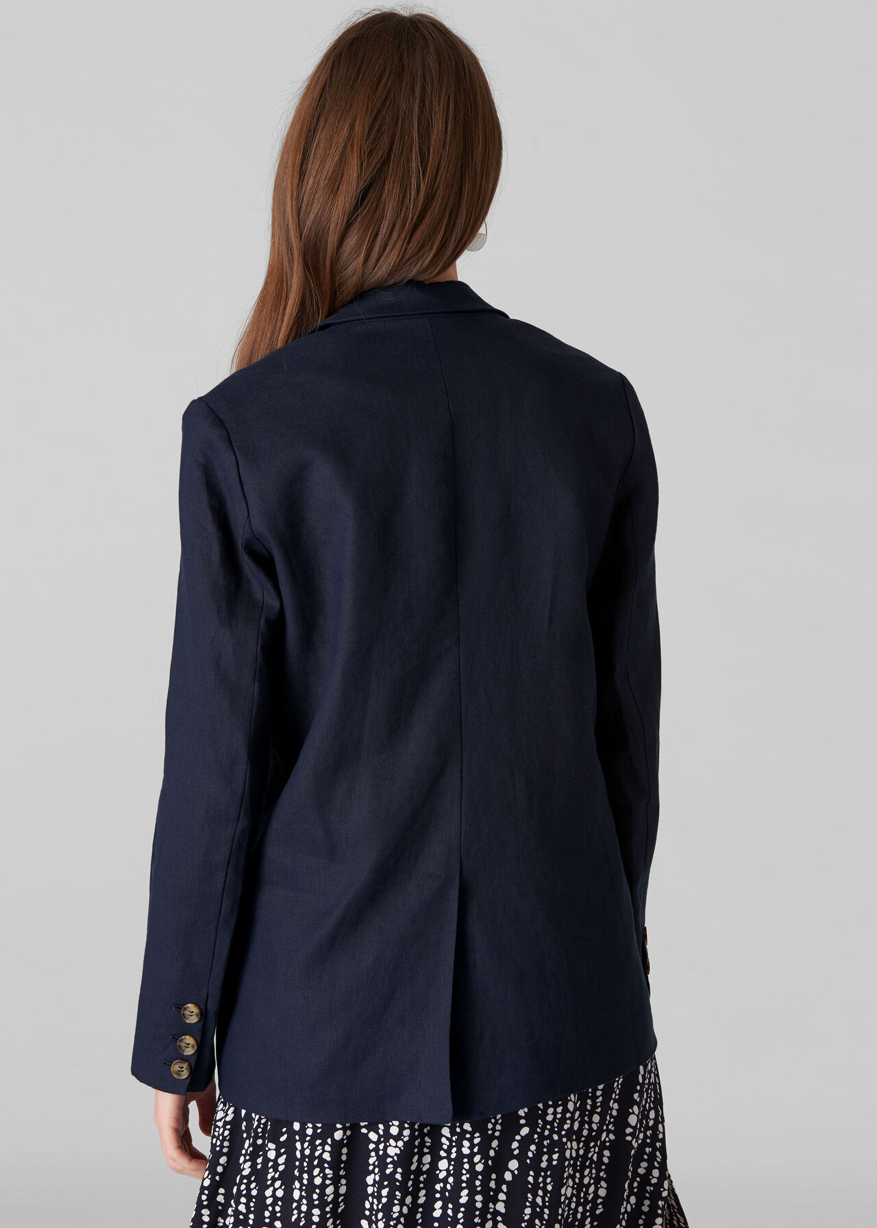 Linen Double Breasted Blazer Navy