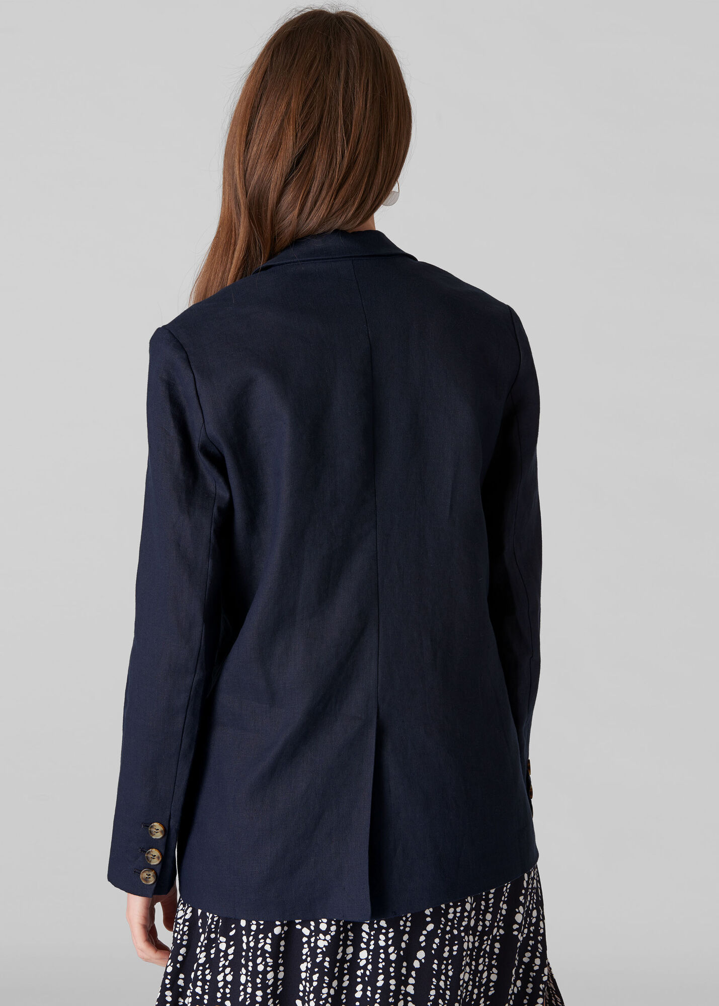 Navy Linen Double Breasted Blazer WHISTLES