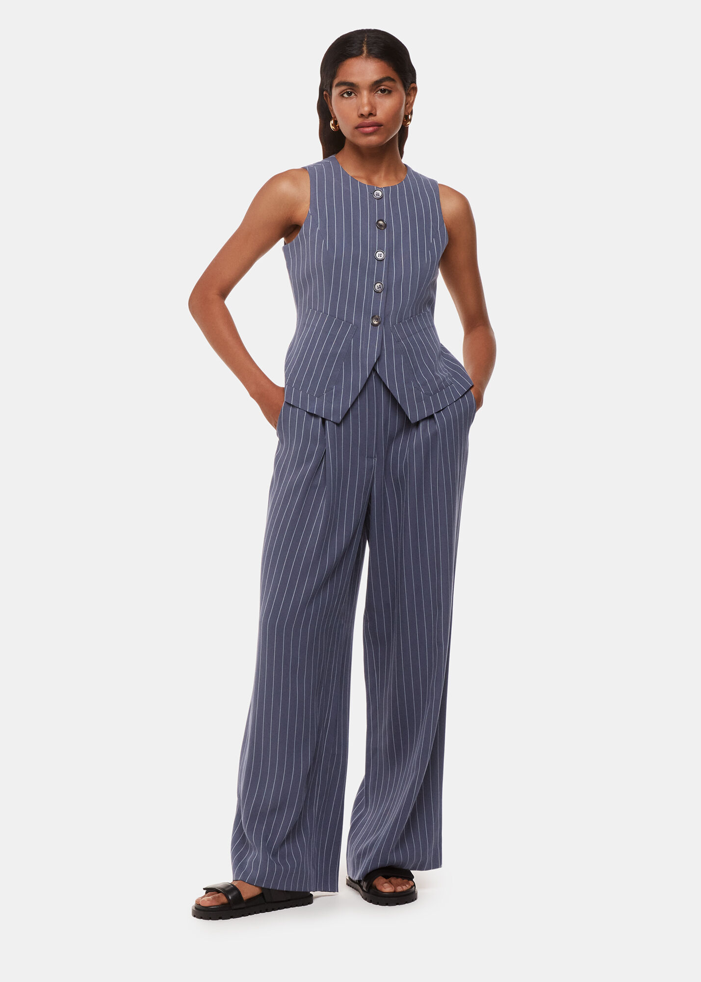 Navy pinstripe waistcoat clearance