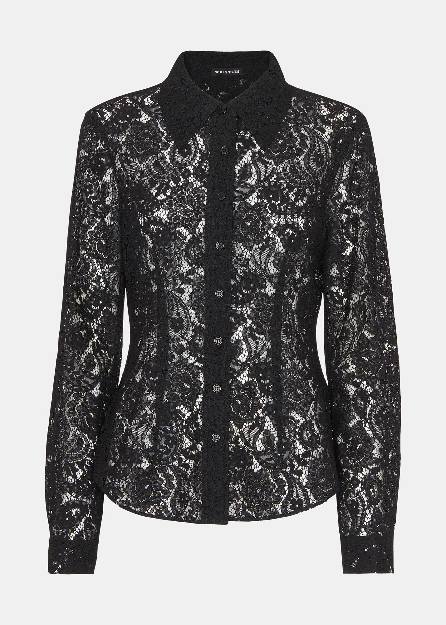 Black Lucy Seam Detail Lace Shirt | WHISTLES | Whistles US |