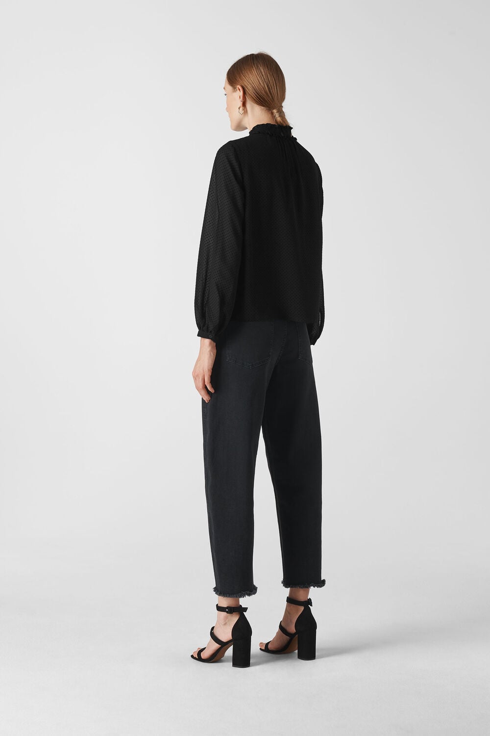 High Neck Dobby Spot Top Black