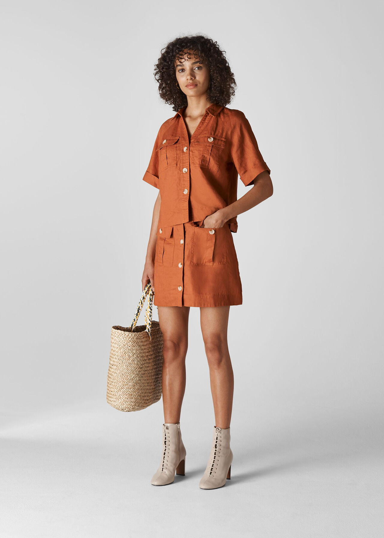 Eldora Linen Pocket Shirt Rust