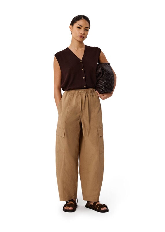 Neutral Petite Utility Cotton Barrel Trouser