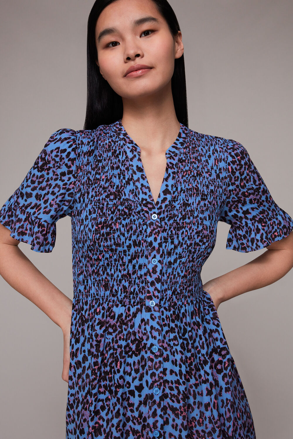 Animal Cheetah Shirred Dress