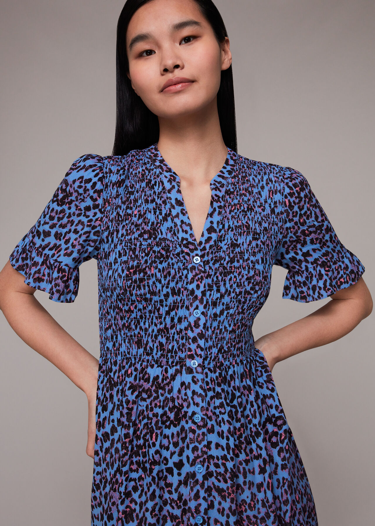 Animal Cheetah Shirred Dress