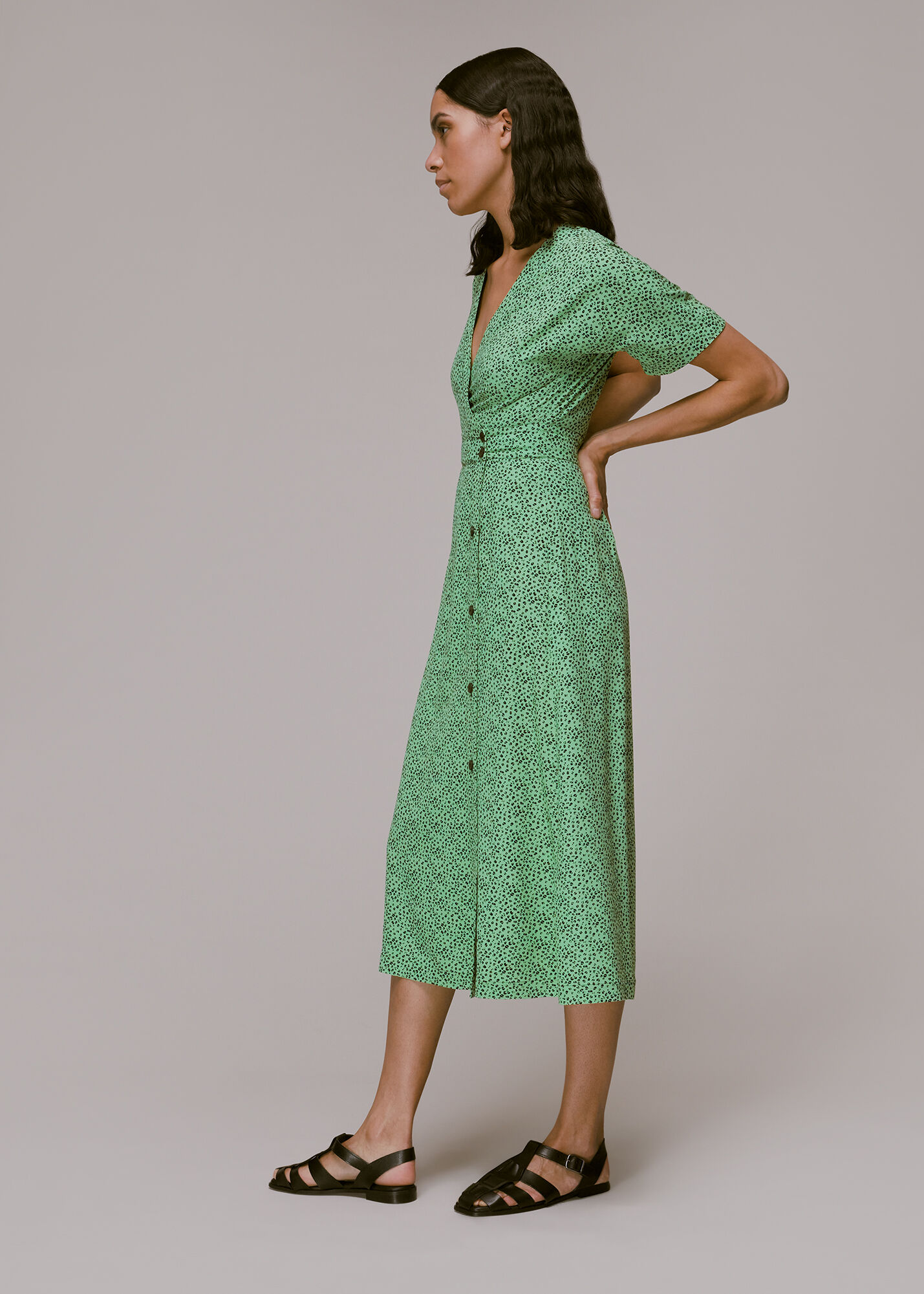 Green Multi Ink Leopard Print Midi Dress WHISTLES