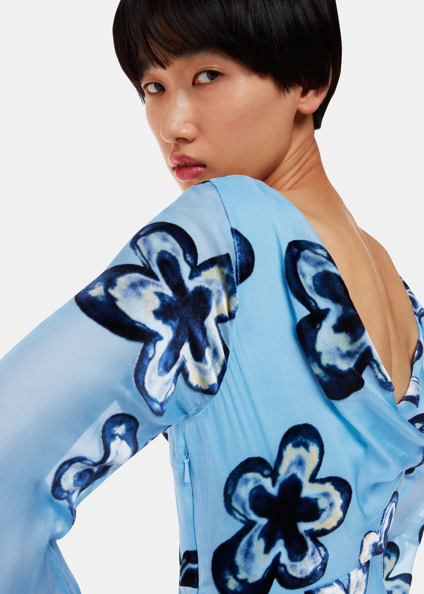 Blue/Multi Hazy Floral Velvet Dress | WHISTLES | Whistles US |