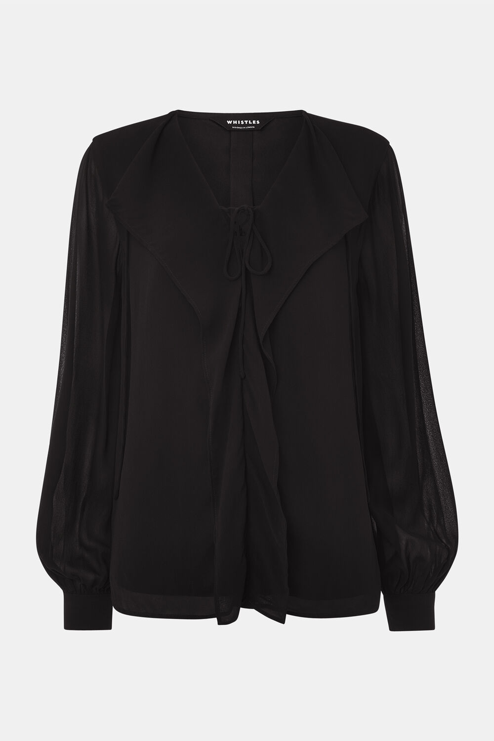 Black Sheer V Neck Frill Blouse
