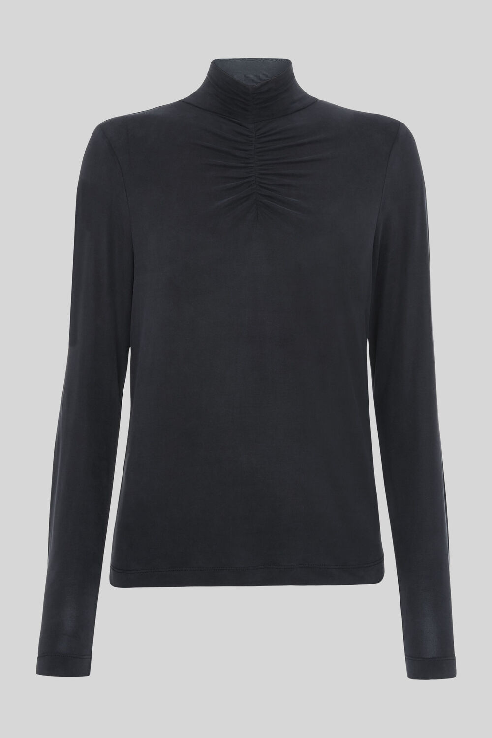 High Neck Gathered Cupro Top Black