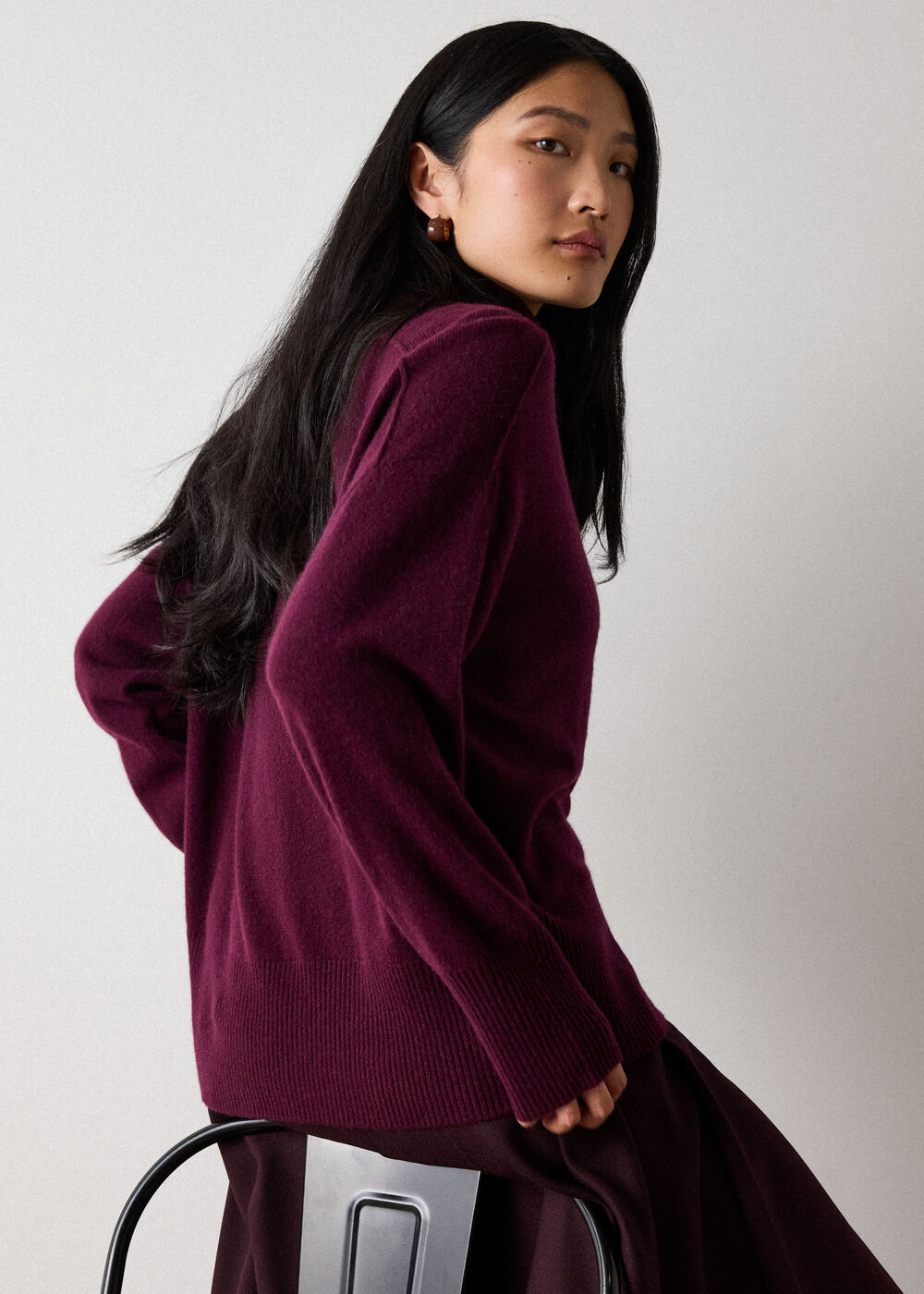 Burgundy Cashmere Seam Roll Neck Knit