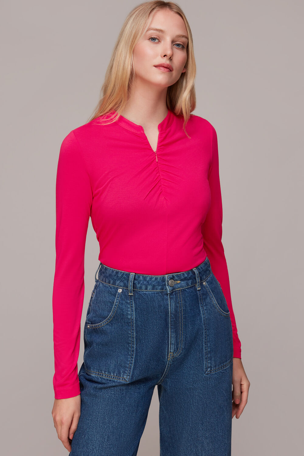 Ruched Zip Neck Top
