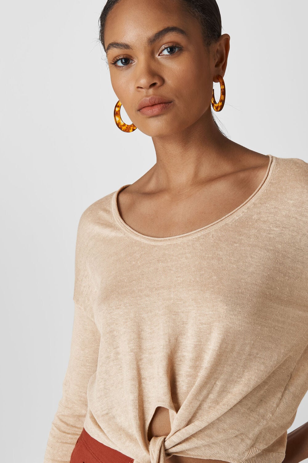 Tie Front Light Knit Neutral