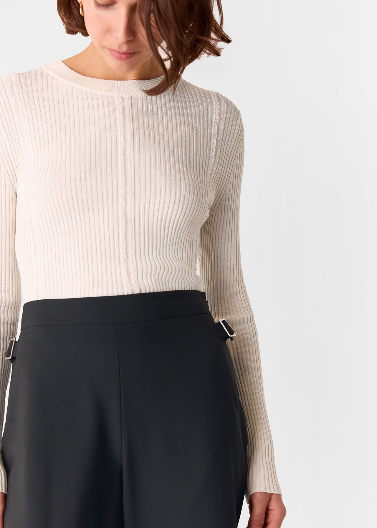 Petite Wool Blend Tab Detail Trouser