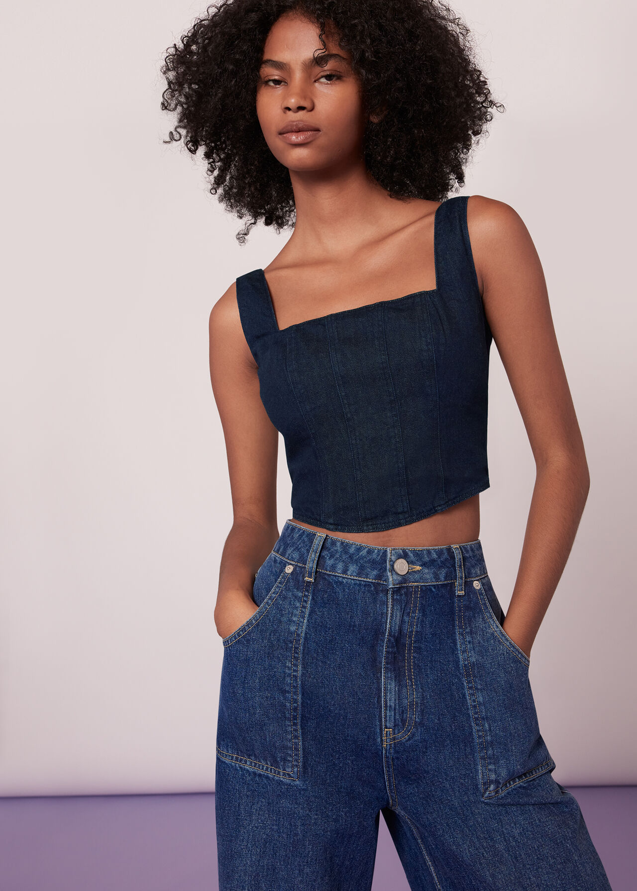 Denim Nina Chambray Denim Corset | WHISTLES