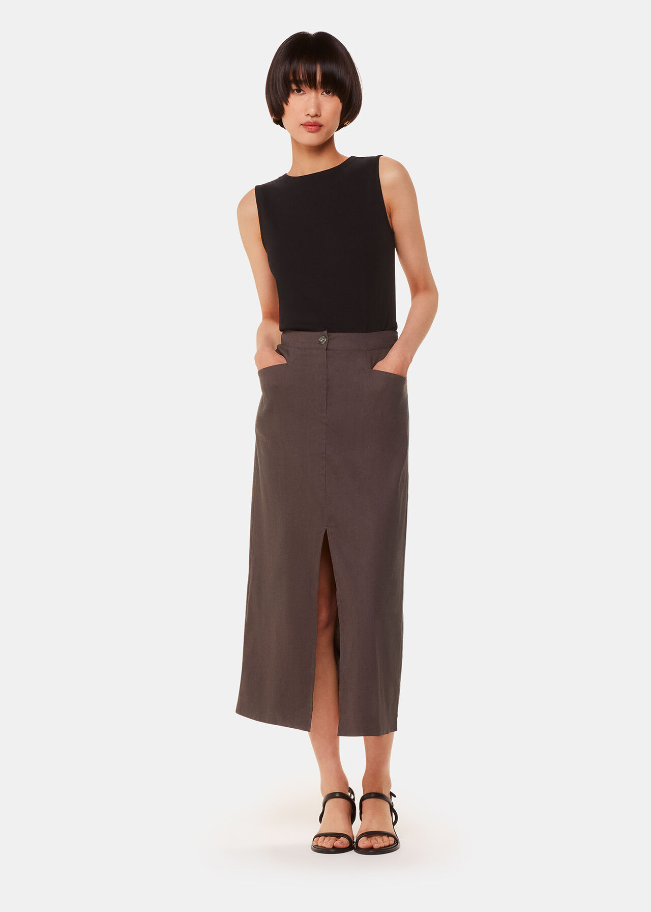 Mila Linen Blend Midi Skirt