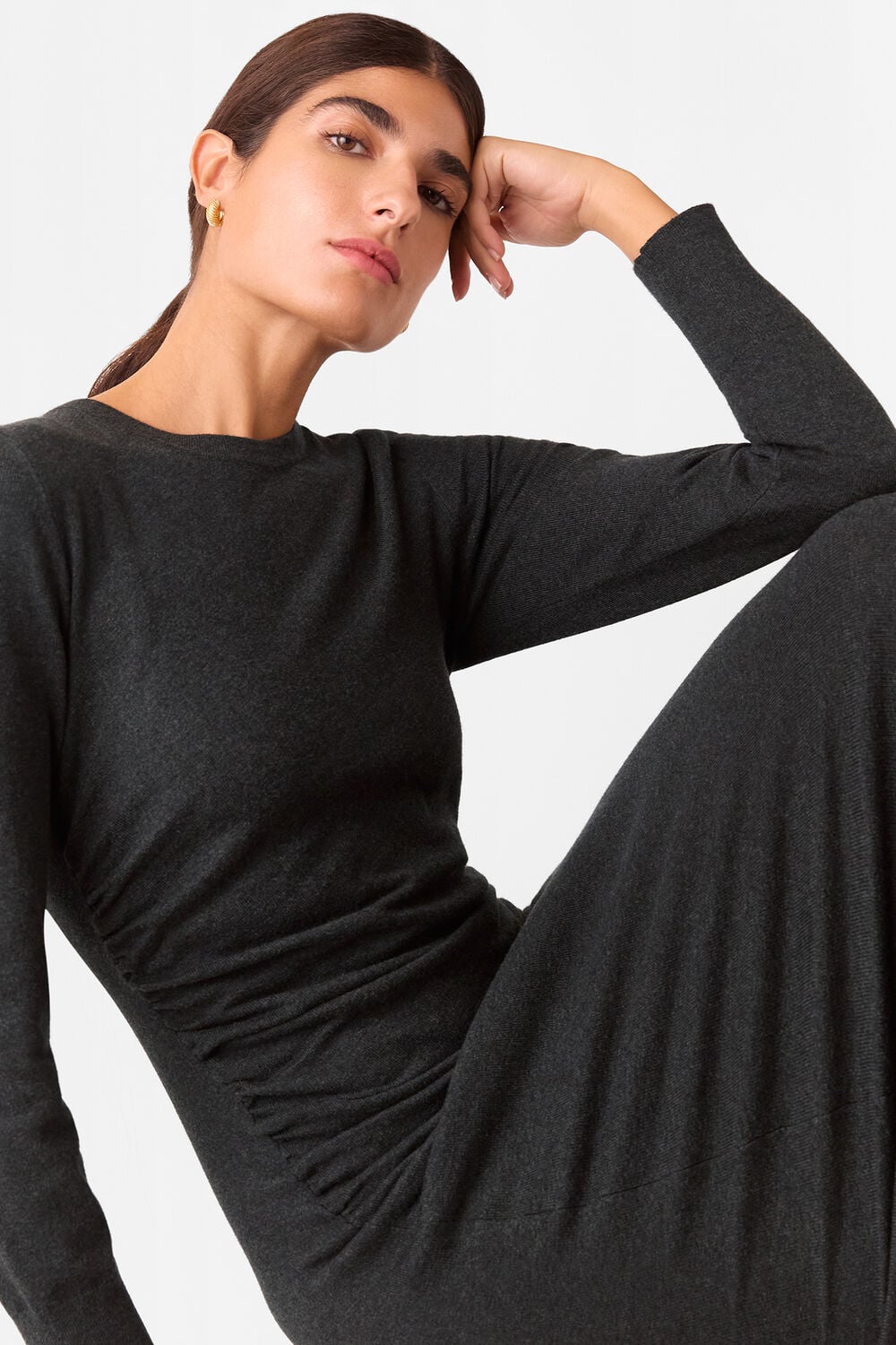 Gathered Side Midi Knit Dress