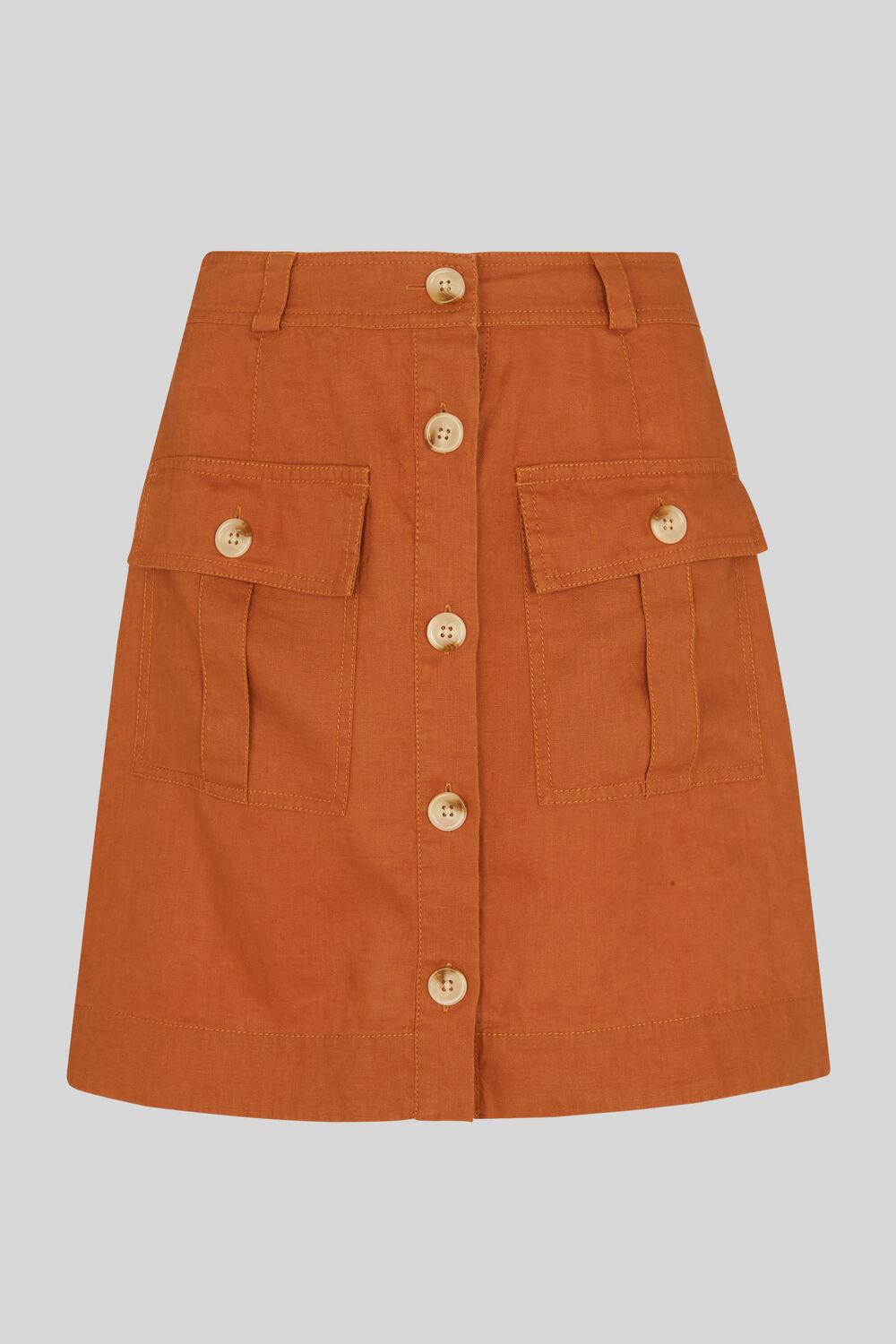 Linen Pocket A Line Skirt Rust