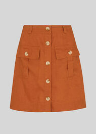 Linen Pocket A Line Skirt Rust