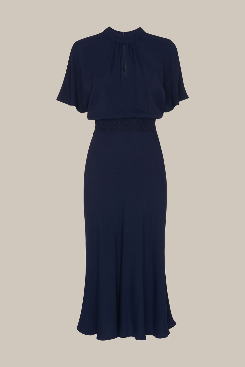 Shirred Waist Midi Dress Navy