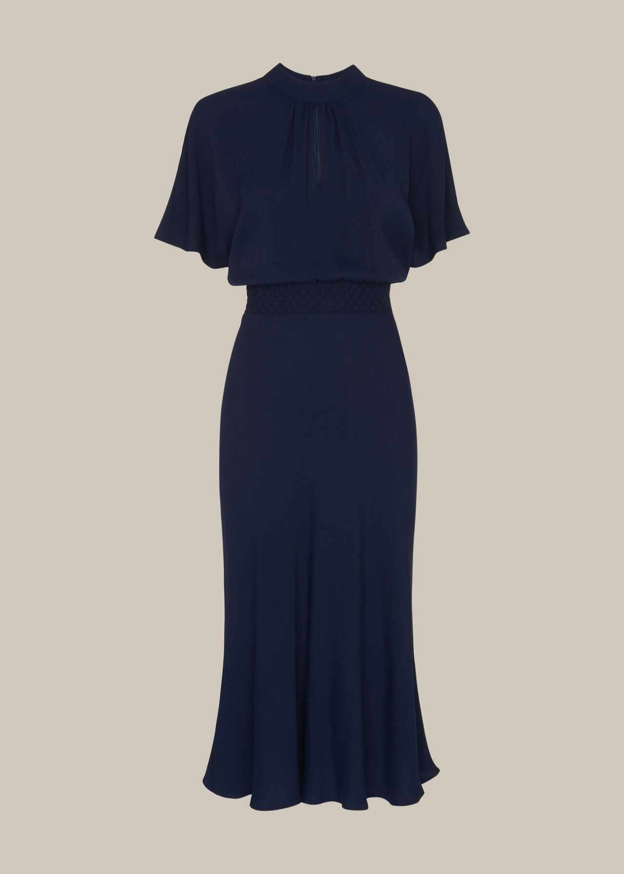 Shirred Waist Midi Dress Navy