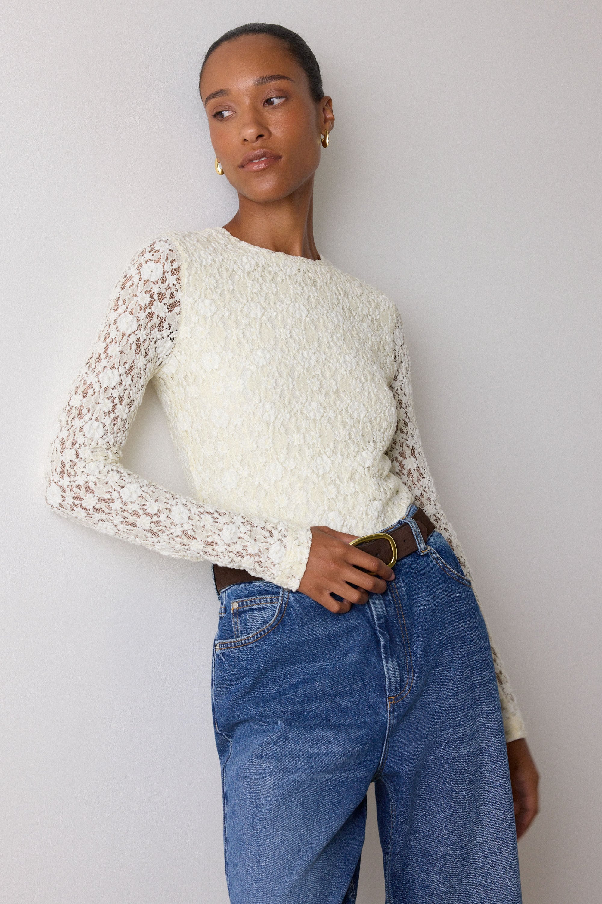 Ivory Lace Detail Jersey Top | WHISTLES | Whistles US |