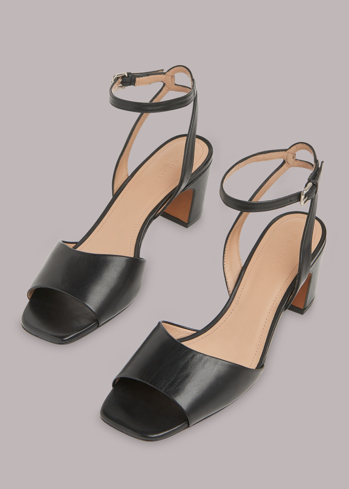 Black Leather Sandals With Block Heel & Open Toe | Whistles