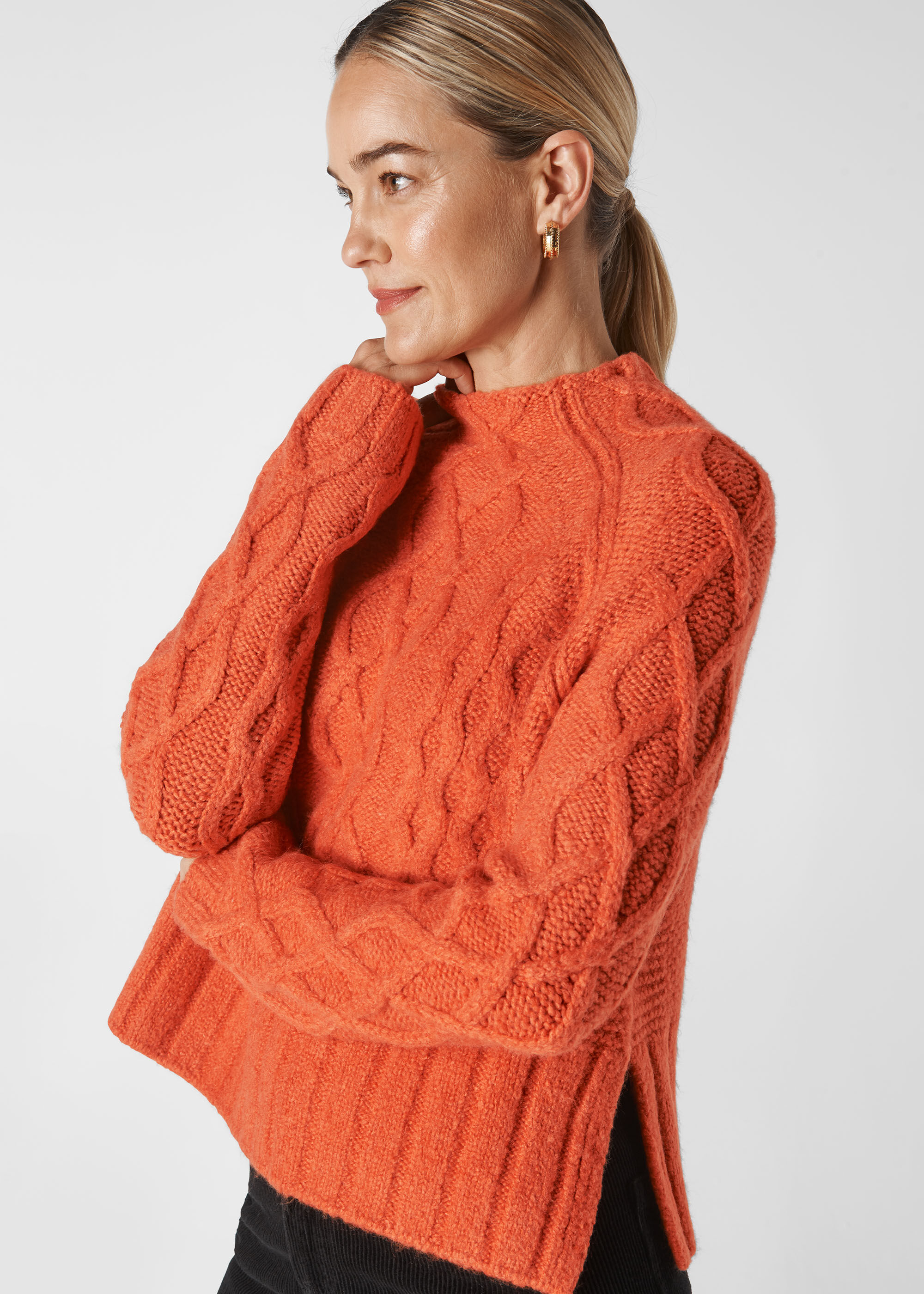 Orange cable knit discount sweater