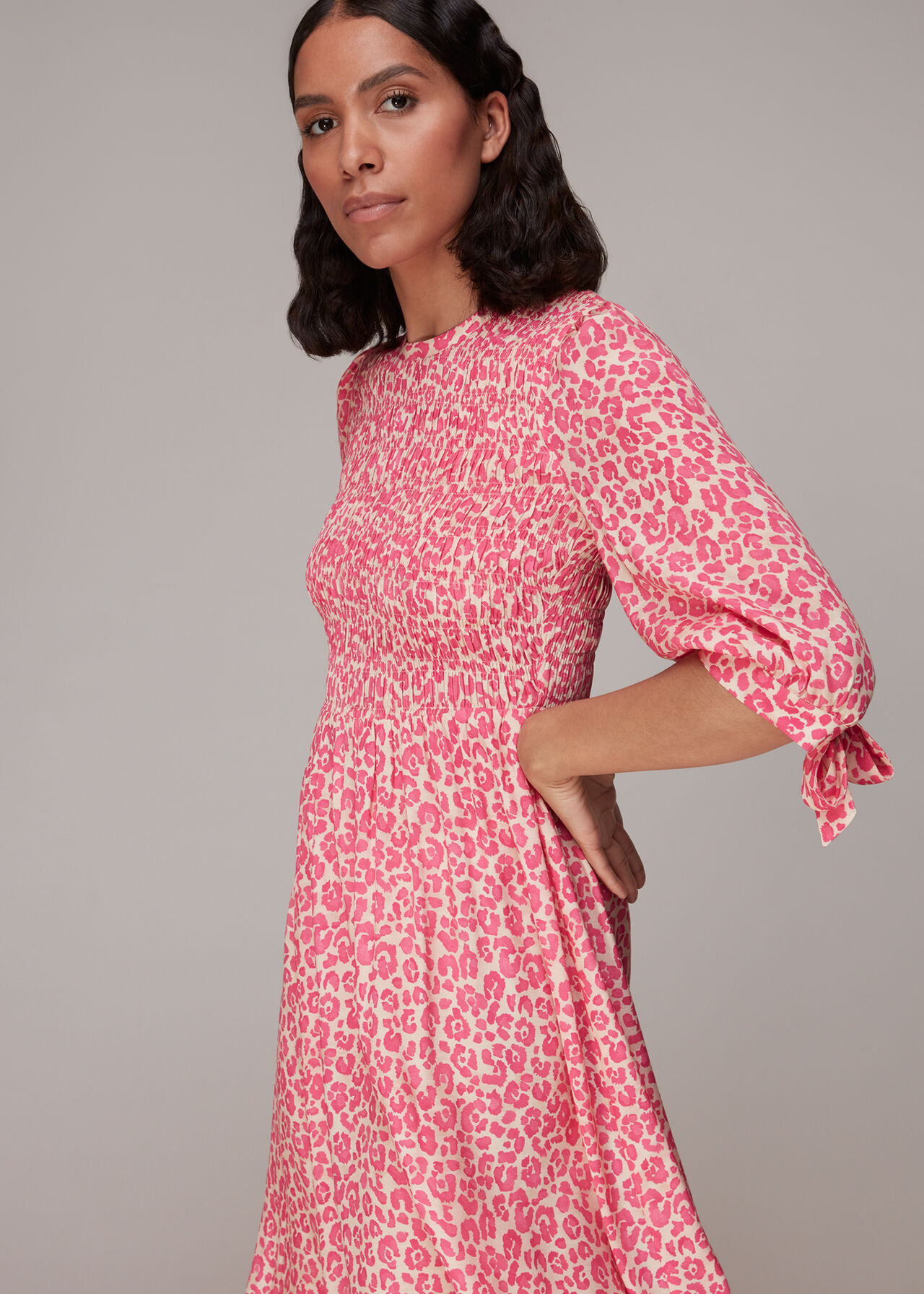 Cheetah Print Shirred Dress