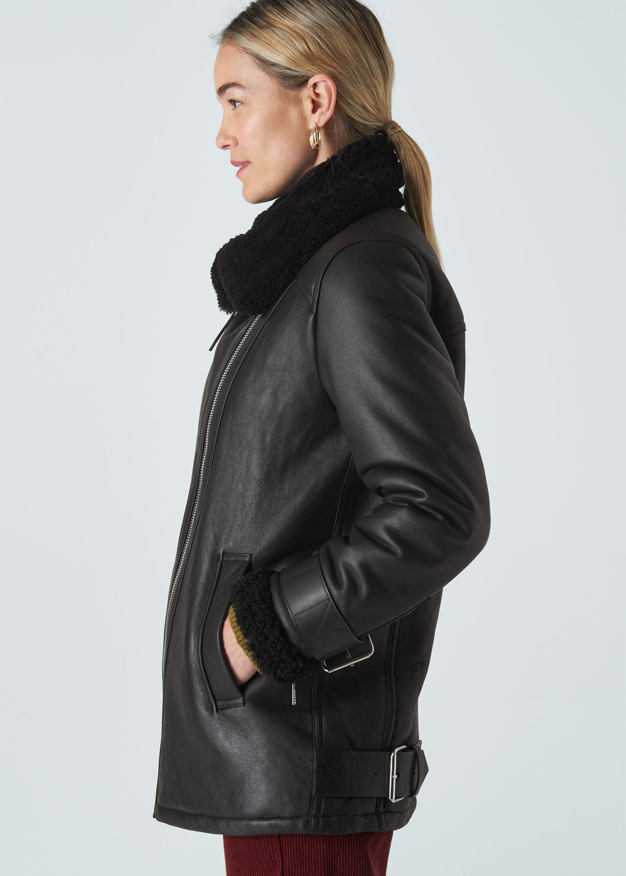 Shearling Brianna Biker Jacket Black