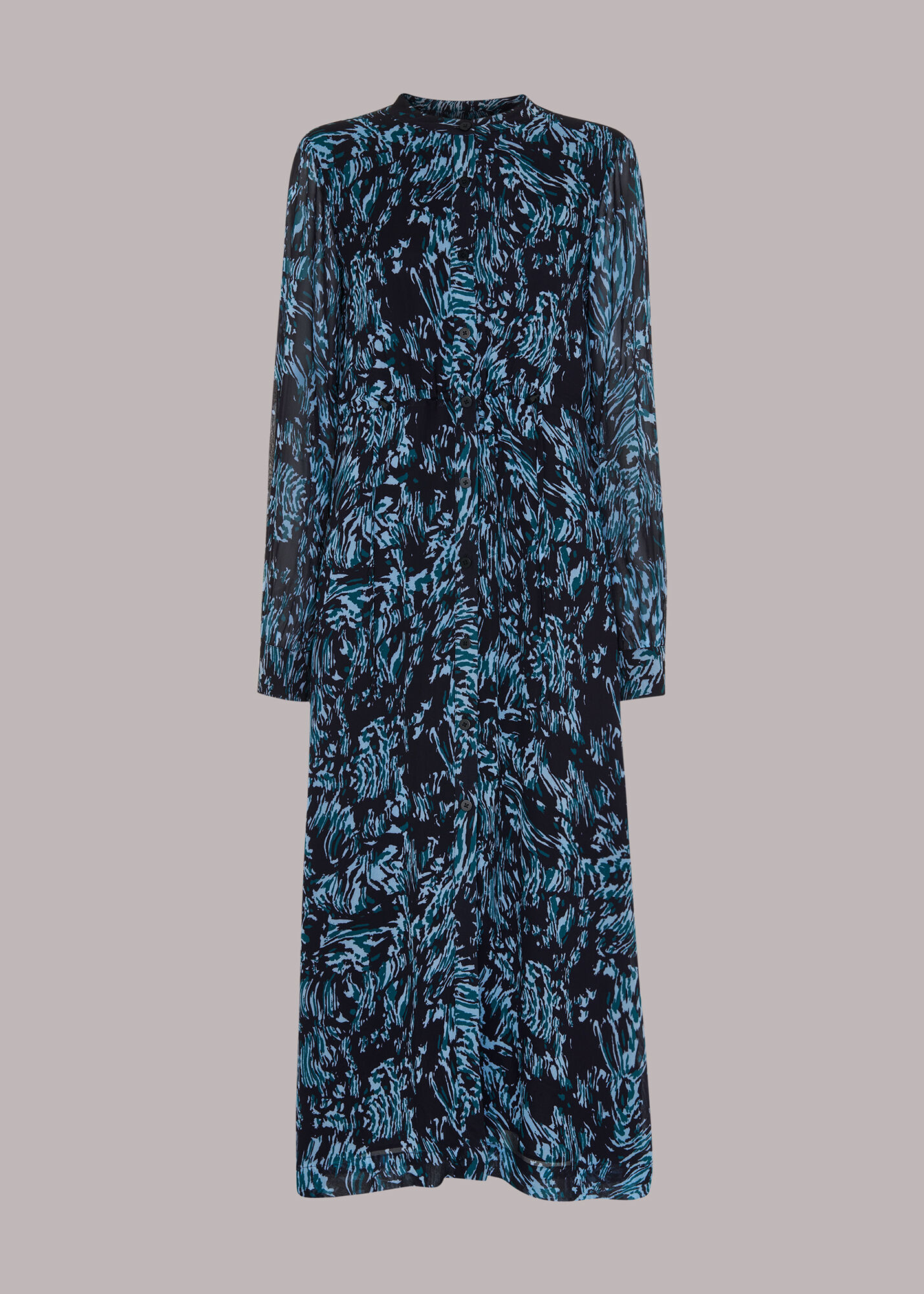 Blue/Multi Wood Tiger Print Midi Dress | WHISTLES | Whistles UK