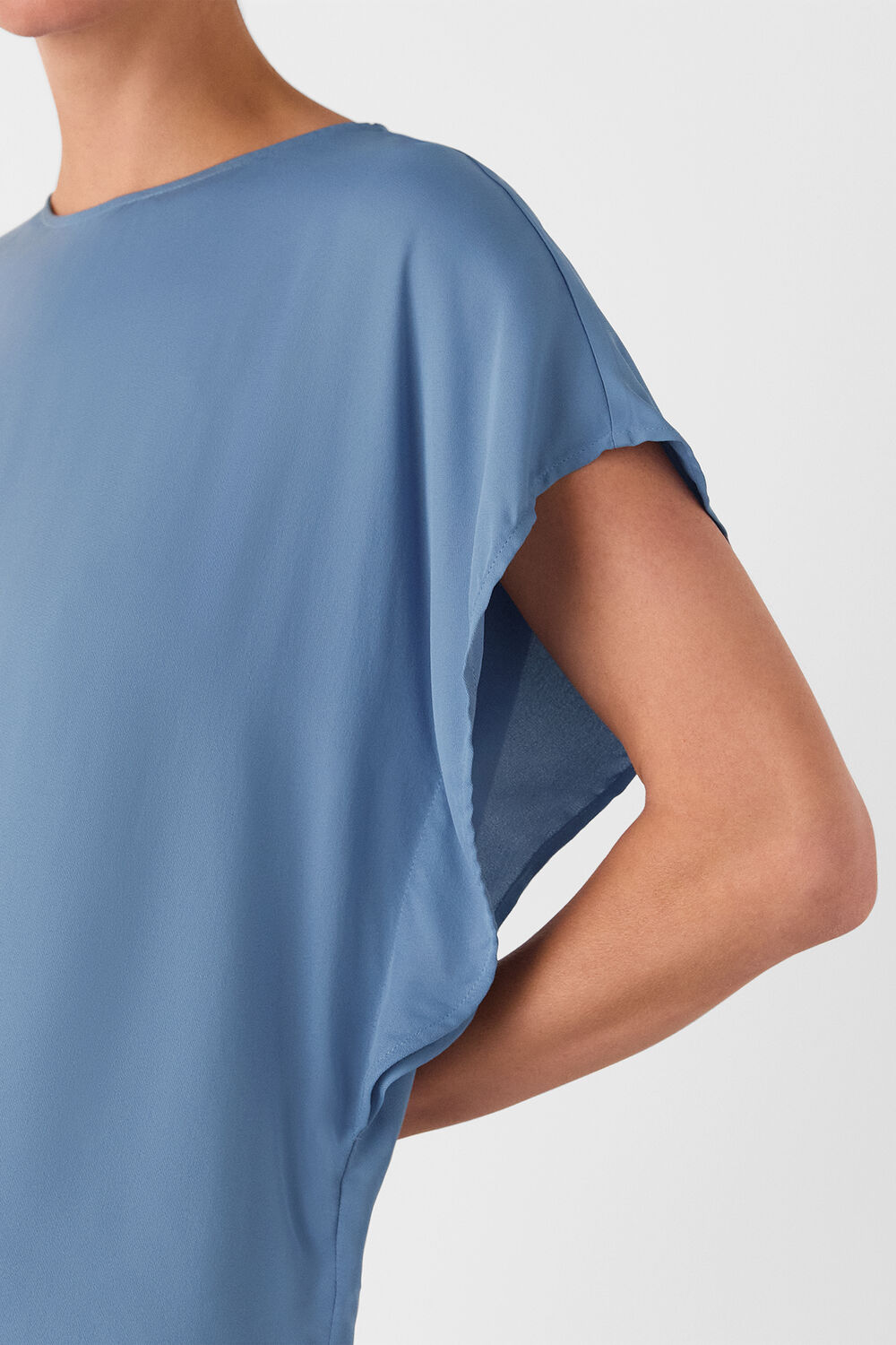 Blue Short Sleeve Crepe Shell Top