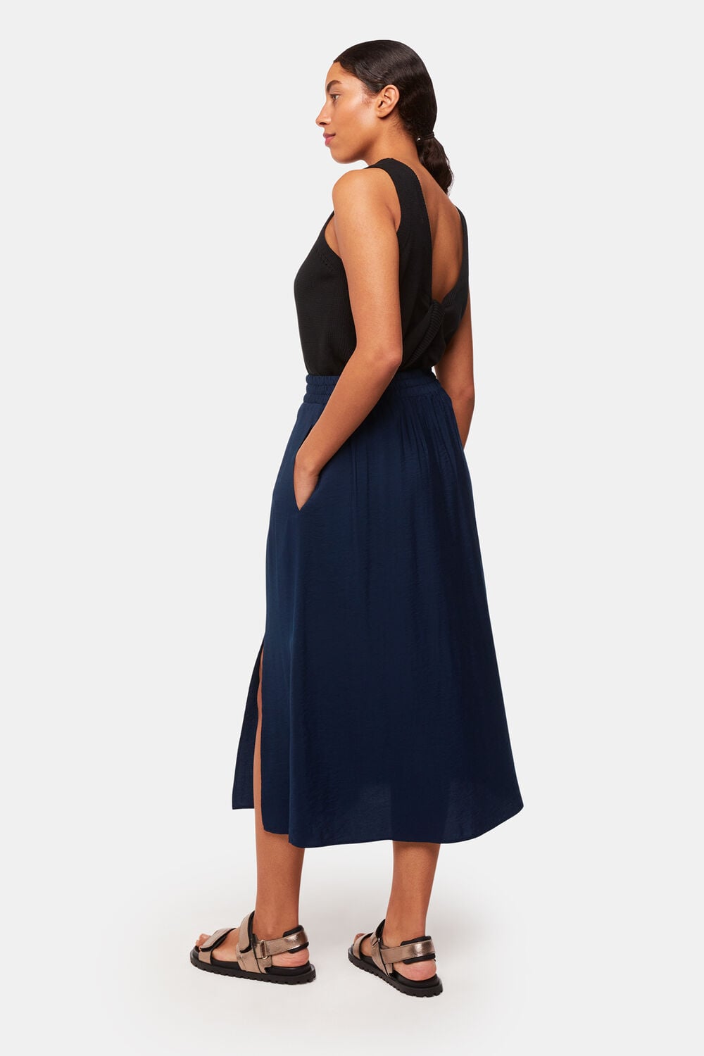 Navy Eva Elasticated Waist Skirt