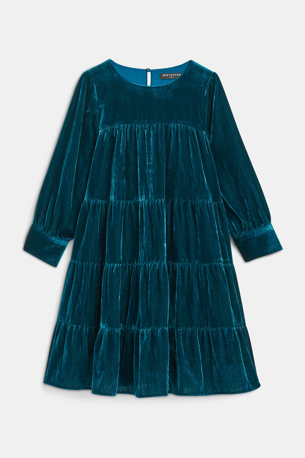 Teal Sawyer Tiered Velvet Dress