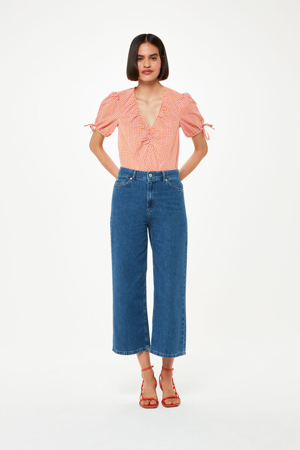 Ditsy Square Ruched Front Top
