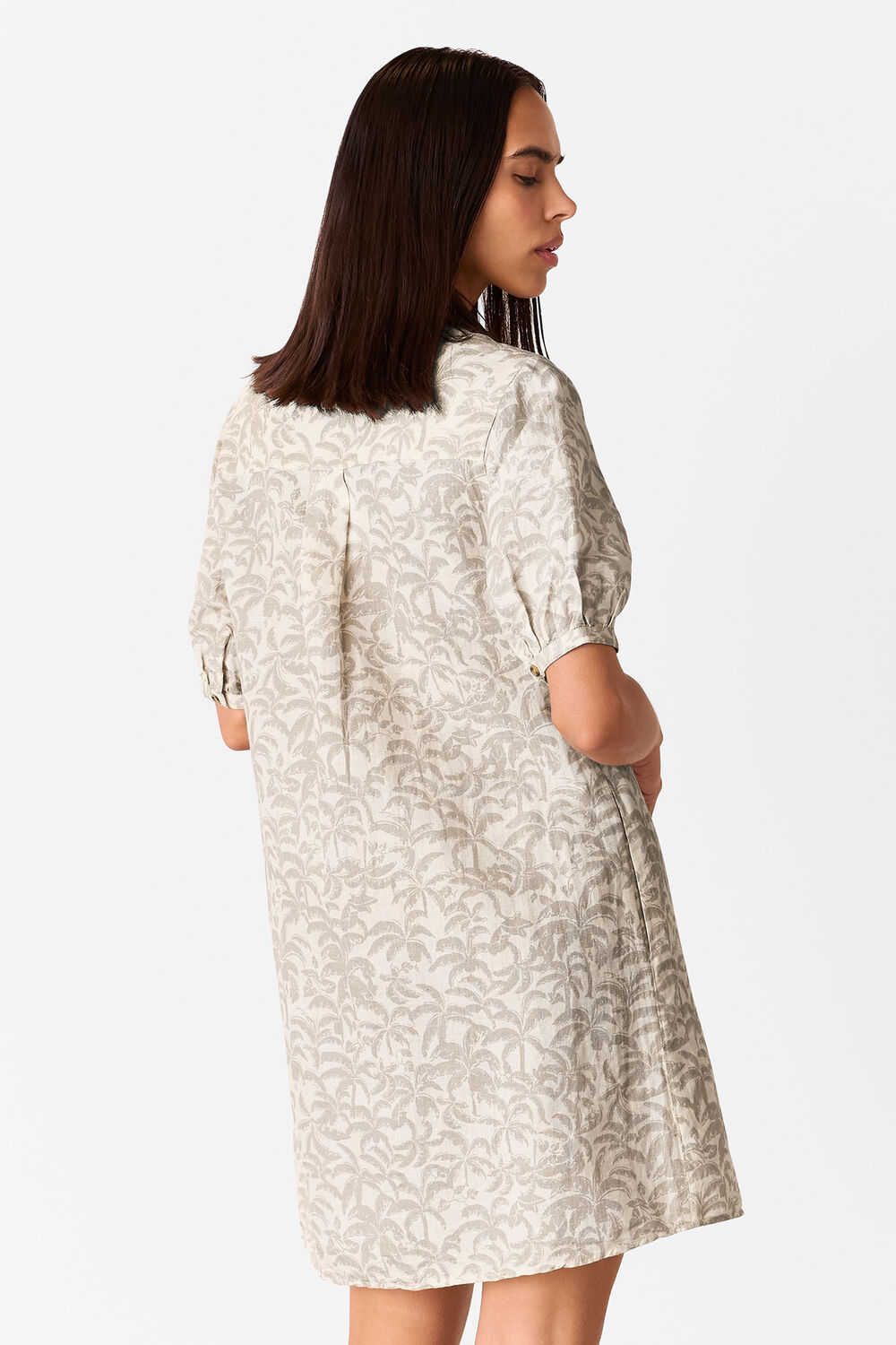 Ivory Palm Print Linen Blend Dress