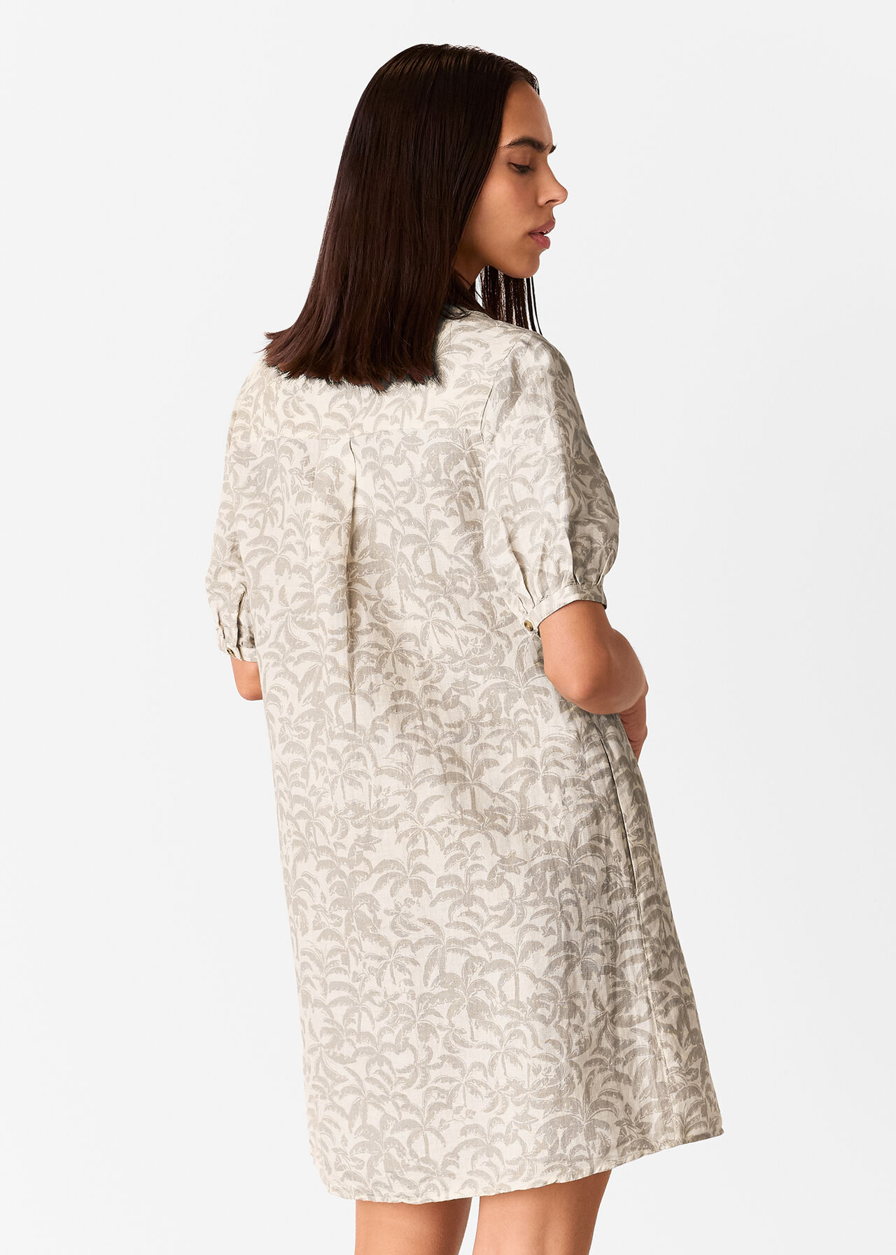 Palm Print Linen Blend Dress