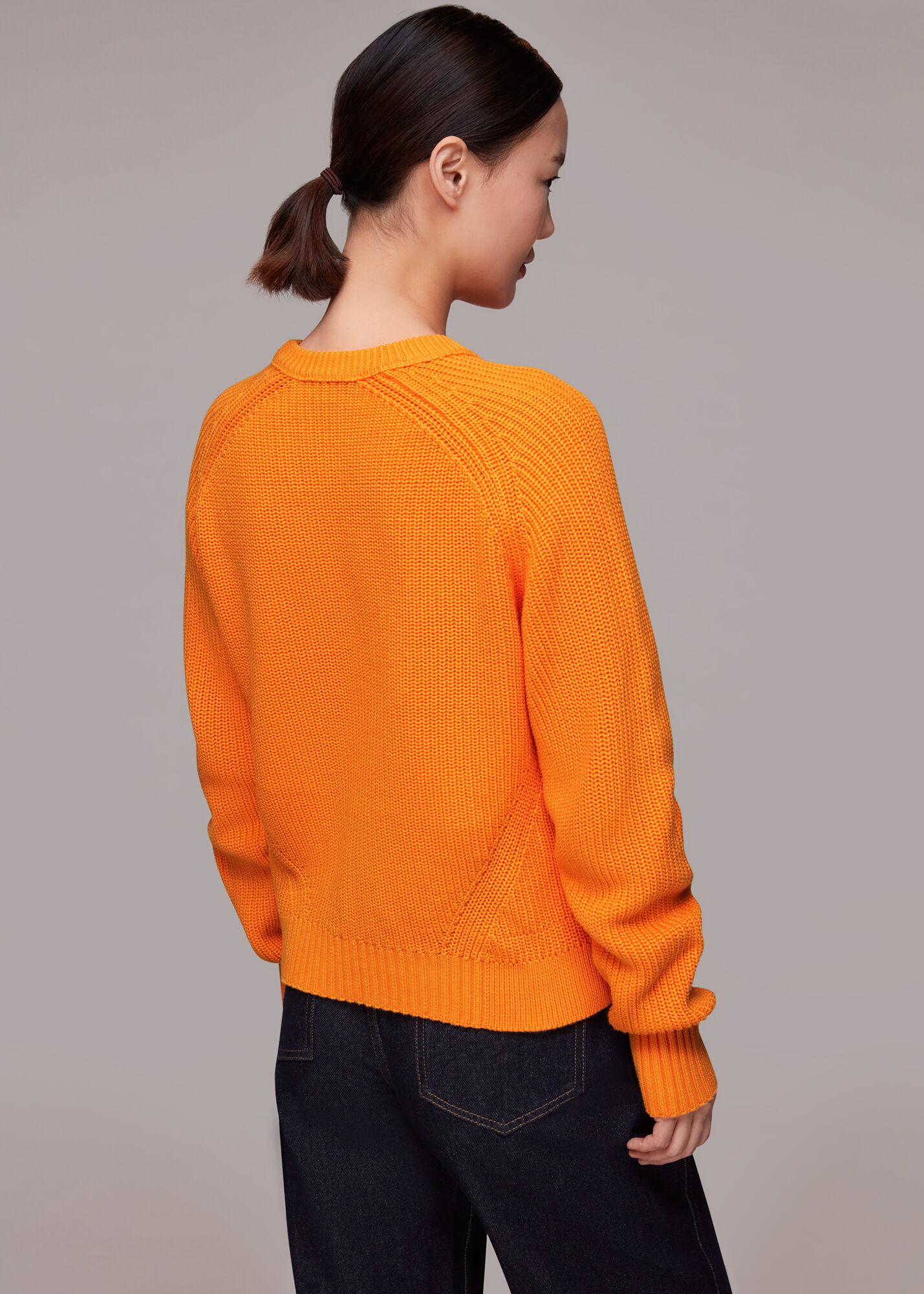 Orange Rib Crew Neck Jumper WHISTLES Whistles UK
