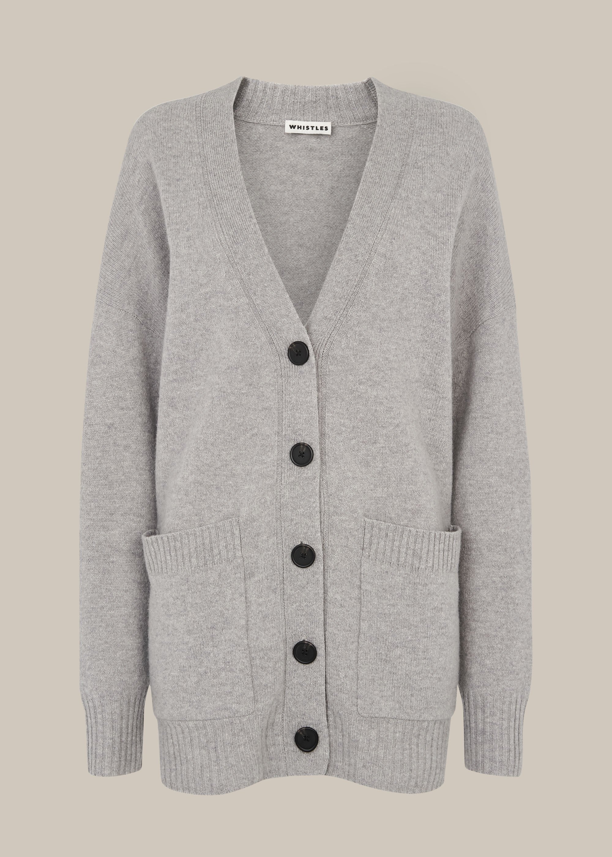 Women's Grey Long Line Pocket Wool Cardigan | Whistles US |