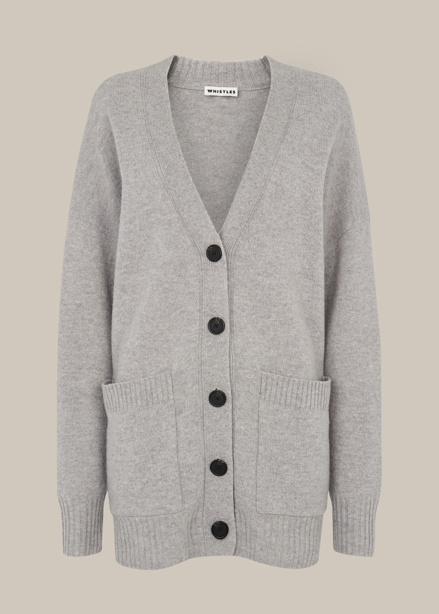 Grey Long Line Pocket Wool Cardigan WHISTLES