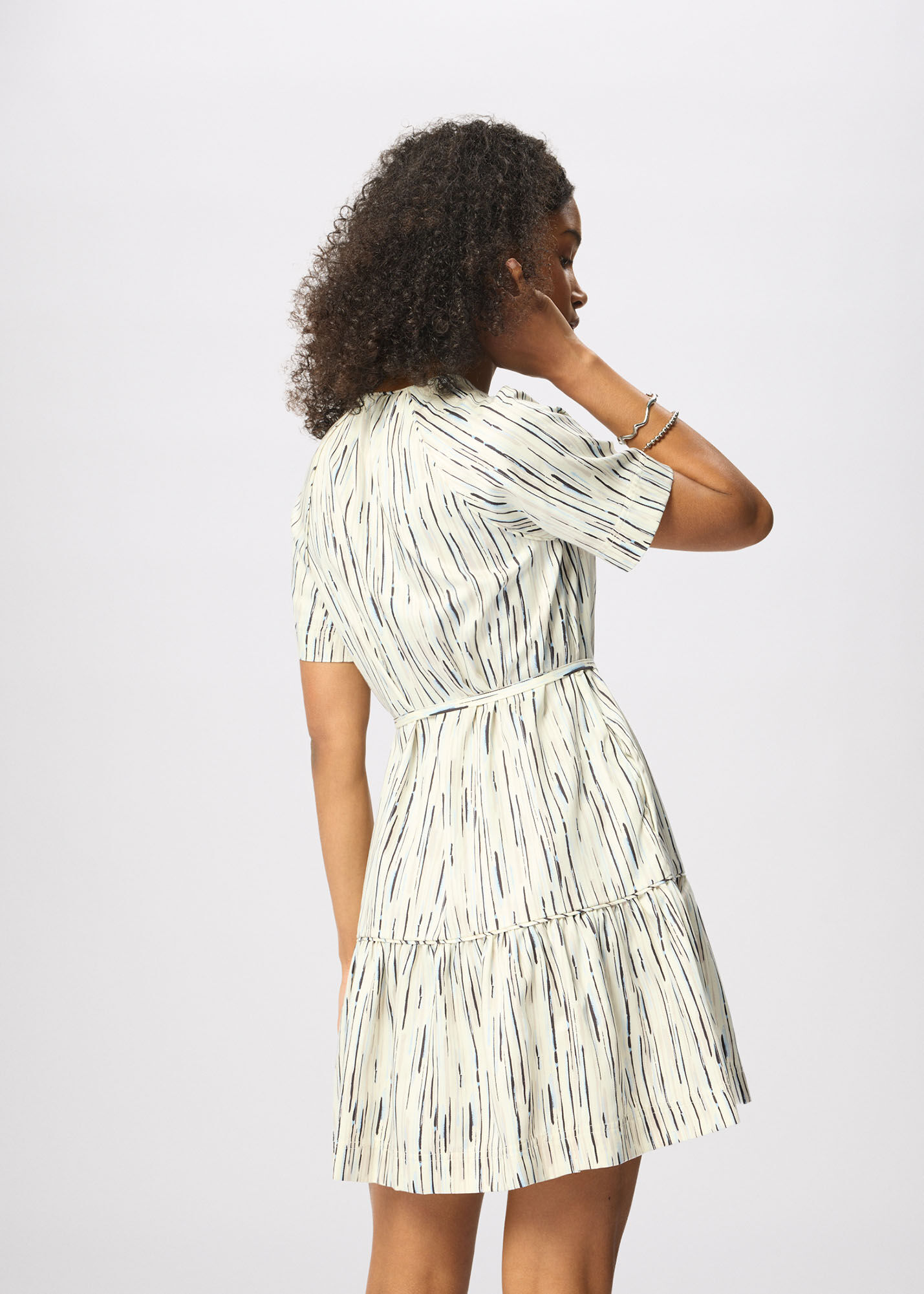 Ivory/Multi Abstract Stripe Short Dress | WHISTLES | Whistles US |