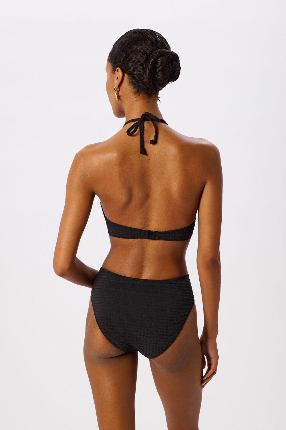Black Textured Gingham Bikini Top