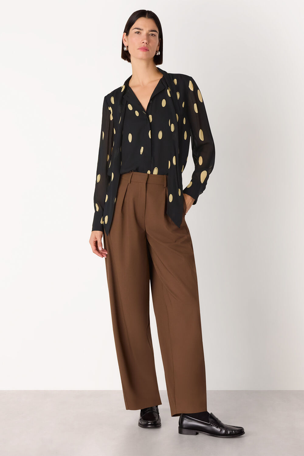 Abstract Spot Tie Neck Blouse