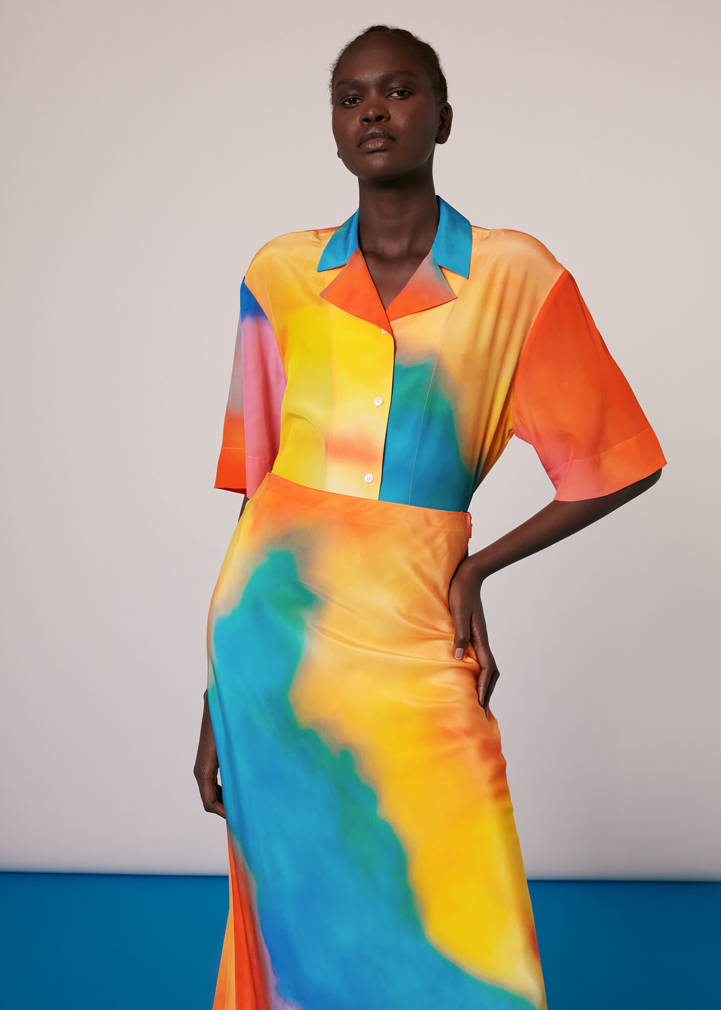 Rainbow button up skirt top