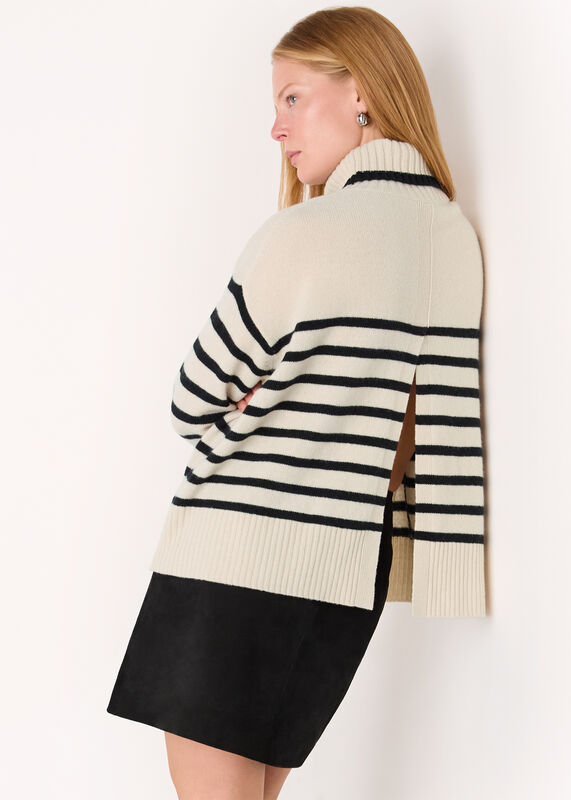 Ivory Stripe Wool Turtleneck Sweater
