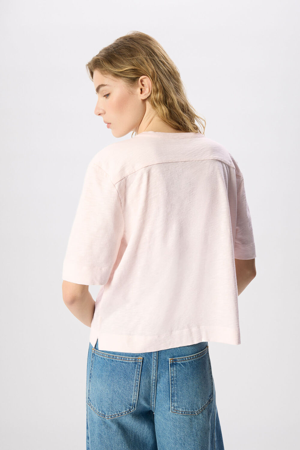 Pale Pink Ella V Neck Button Through Tee