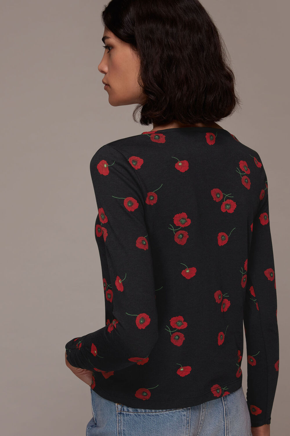 Poppy Print Ruched Neck Tee