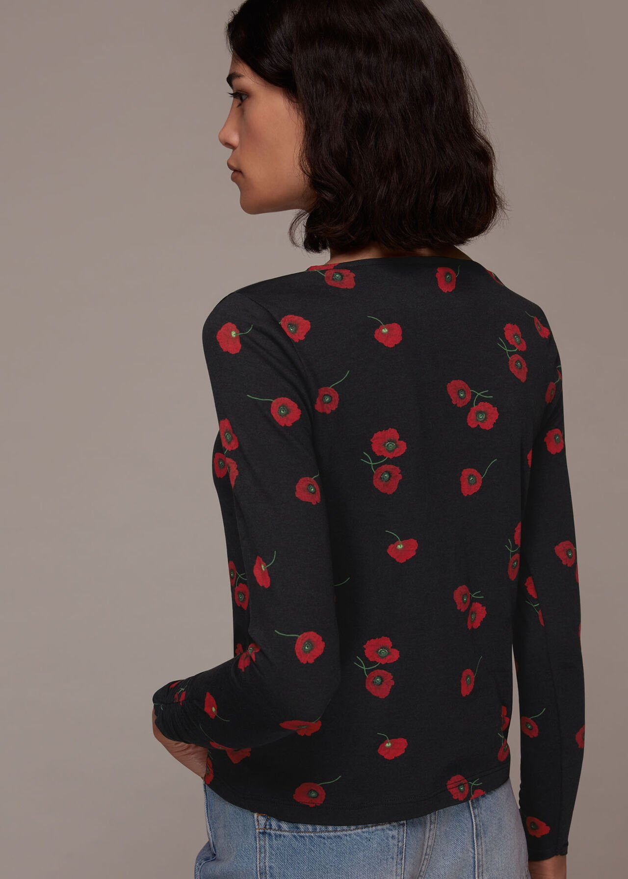Poppy Print Ruched Neck Tee