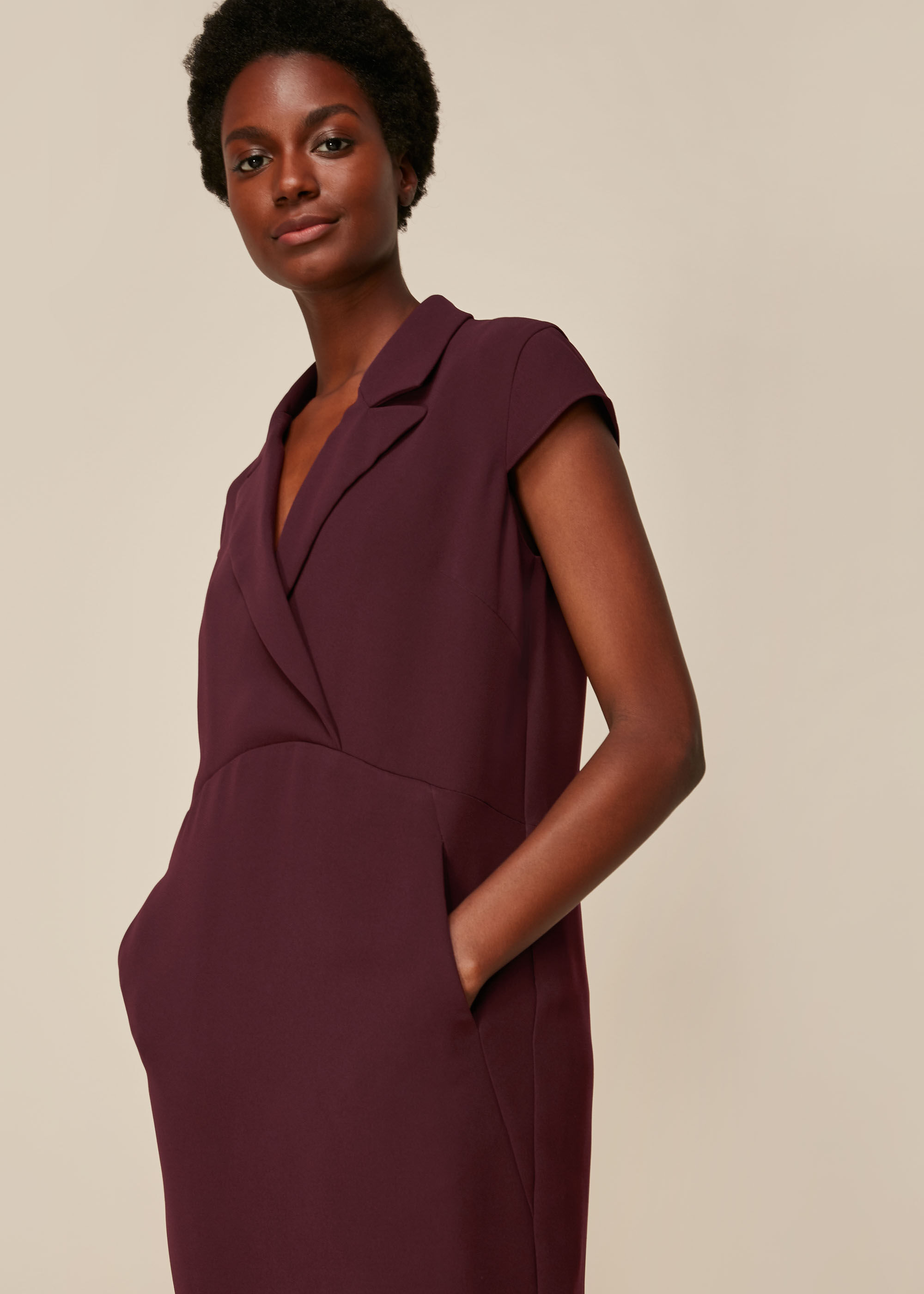 Burgundy Cocoon Crepe Dress WHISTLES
