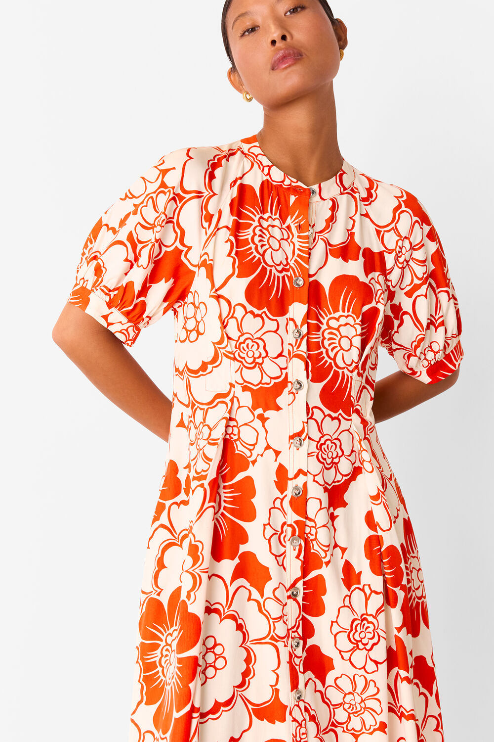Red Petite Bloom Floral Midi Dress