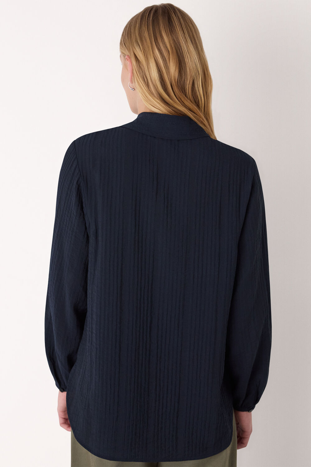 Navy Textured Relaxed Viscose Shirt